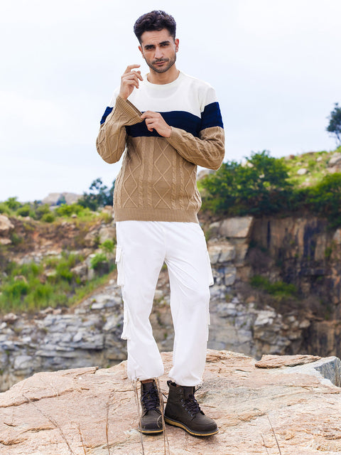 Hookd Contrast Panel Cable Knit Sweater