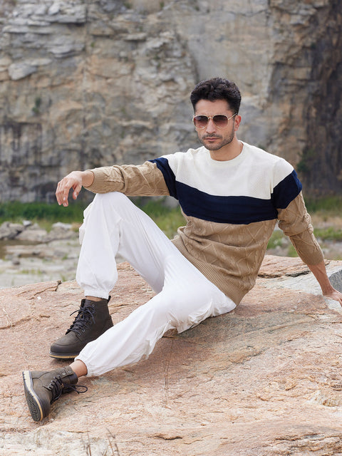 Chaos Contrast Panel Cable Knit Sweater