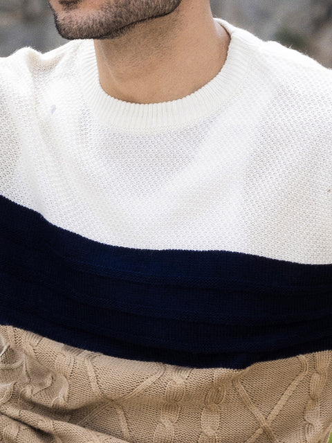 Chaos Contrast Panel Cable Knit Sweater