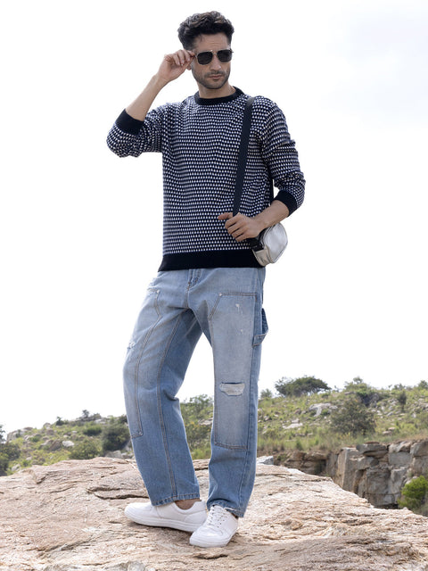 Chaos Contrast Textured Knit Sweater