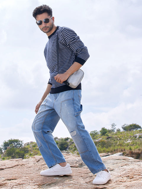 Chaos Contrast Textured Knit Sweater