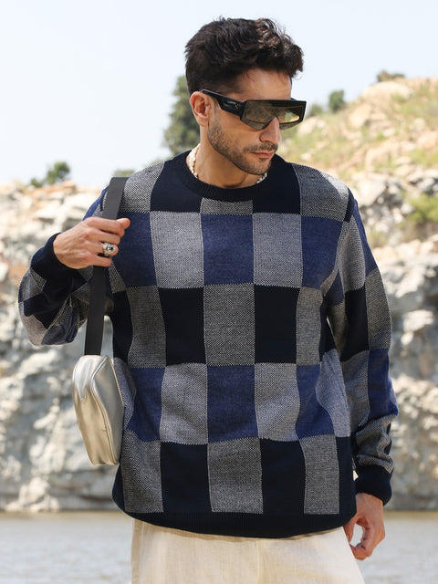 Hooked Block Check Pullover Sweater