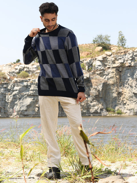 Behookd Block Check Pullover Sweater