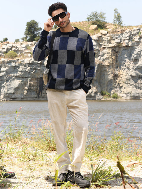 Behookd Block Check Pullover Sweater