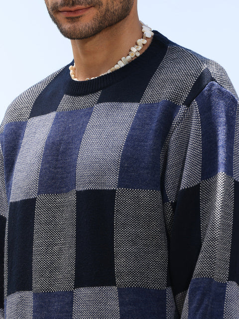 Hooked Block Check Pullover Sweater