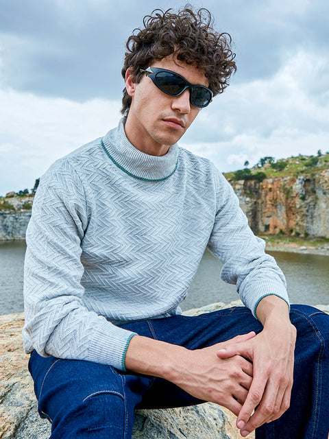 Hooked Herringbone Textured Pullover Sweater