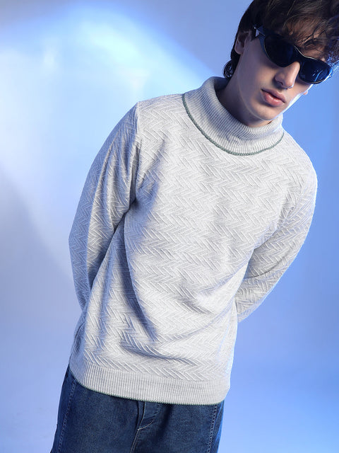 Hooked Herringbone Textured Pullover Sweater