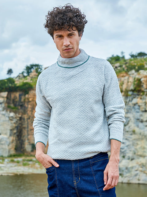 Hooked Herringbone Textured Pullover Sweater