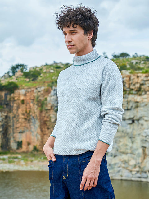 Hooked Herringbone Textured Pullover Sweater
