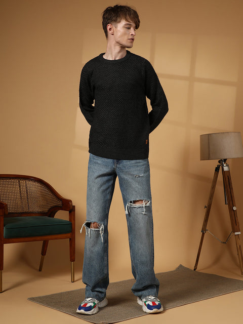 XYNG Solid Knitted Pullover Sweater