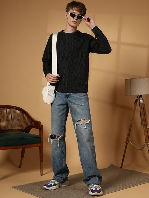 XYNG Solid Knitted Pullover Sweater