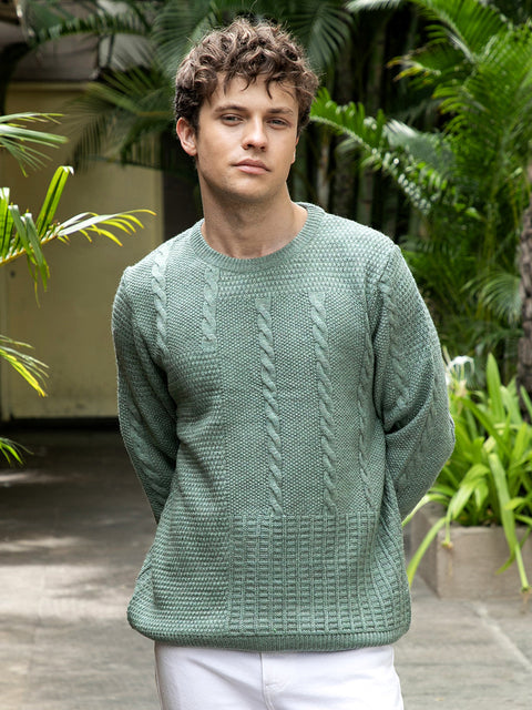 Hooked Twist-Knit Pullover Sweater