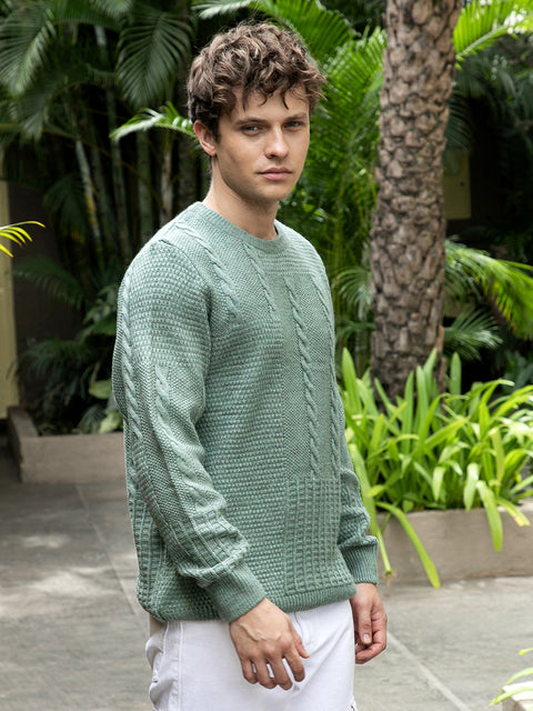 Hooked Twist-Knit Pullover Sweater