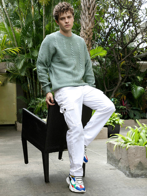Hooked Twist-Knit Pullover Sweater