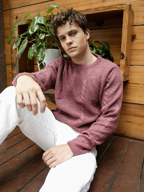 Hooked Twist-Knit Pullover Sweater
