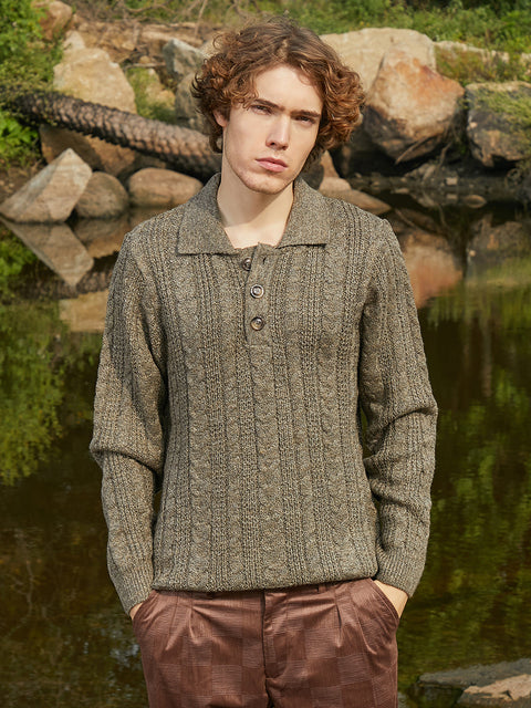 Runway Gods Braid-Knit Collared Sweater