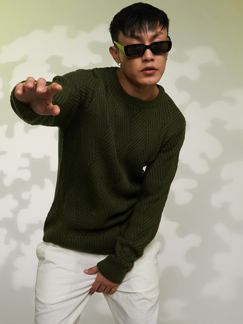 Hooked Basket-Knit Pullover Sweater