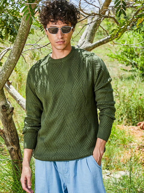 Hooked Basket-Knit Pullover Sweater