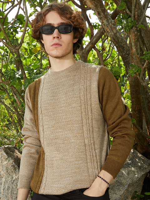 OneKind Contrast Panel Pullover Sweater