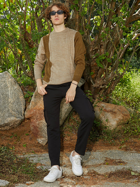 OneKind Contrast Panel Pullover Sweater