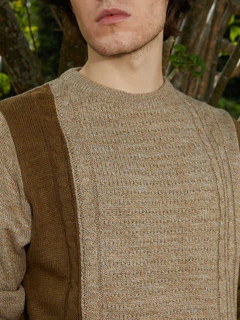 OneKind Contrast Panel Pullover Sweater