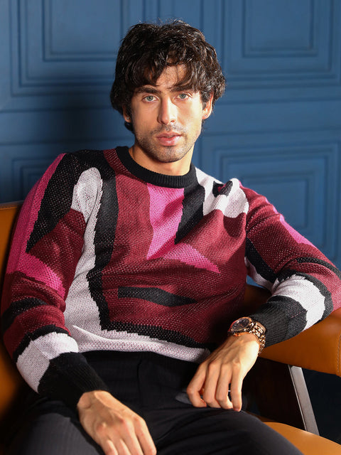 Take Two Men Sweater Abstraction-Jacquard Pullover Sweater