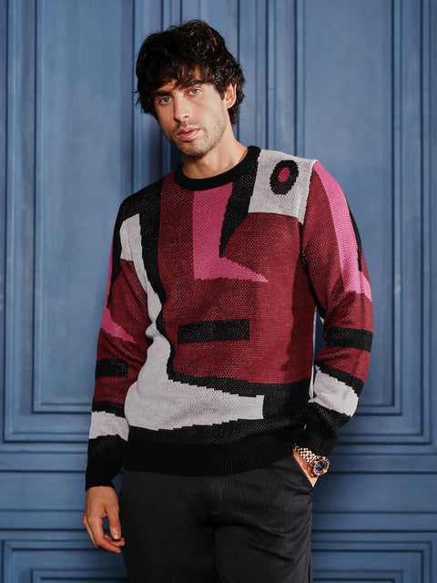 Take Two Men Sweater Abstraction-Jacquard Pullover Sweater