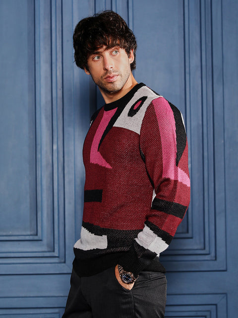 Take Two Men Sweater Abstraction-Jacquard Pullover Sweater