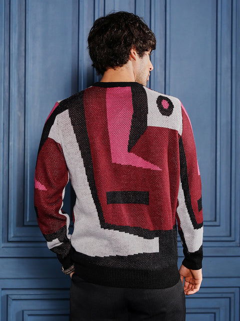 Take Two Men Sweater Abstraction-Jacquard Pullover Sweater