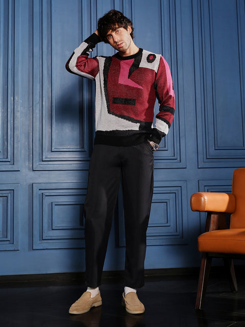 Take Two Men Sweater Abstraction-Jacquard Pullover Sweater