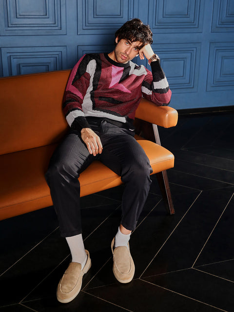 Take Two Men Sweater Abstraction-Jacquard Pullover Sweater