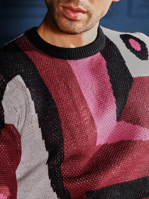 Take Two Men Sweater Abstraction-Jacquard Pullover Sweater