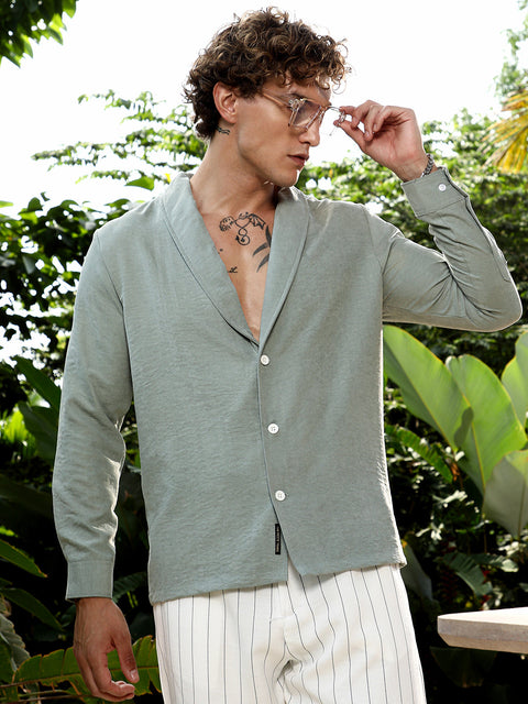 Behookd Solid Shawl Collar Oversized Shirt