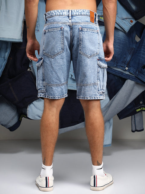 Just Be Acid-Wash Utility Denim Shorts