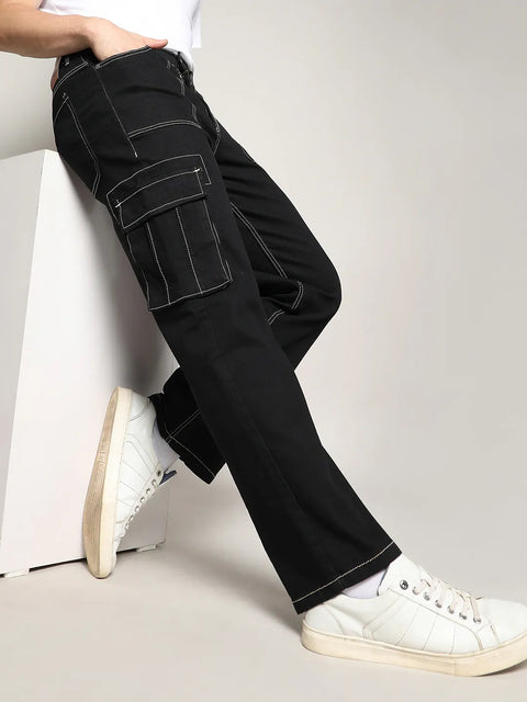 Just Be Contrast Stitched Cargo Denim Jeans