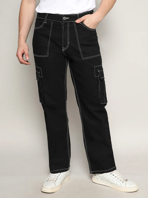 Just Be Contrast Stitched Cargo Denim Jeans