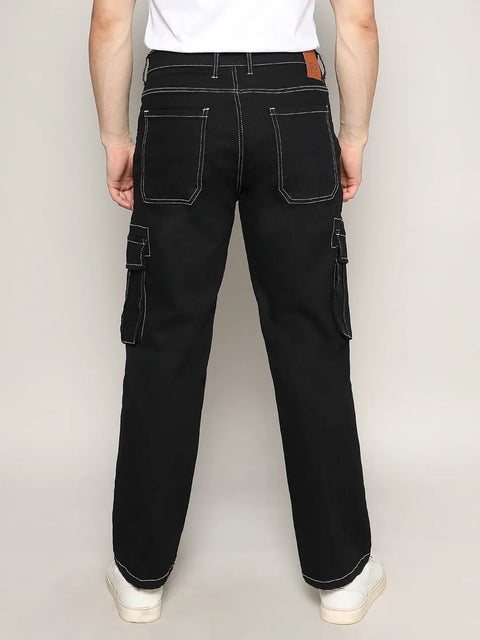 Just Be Contrast Stitched Cargo Denim Jeans