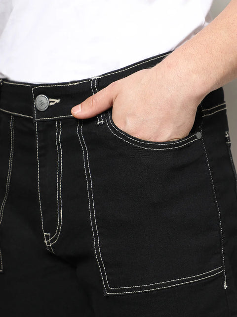 Just Be Contrast Stitched Cargo Denim Jeans