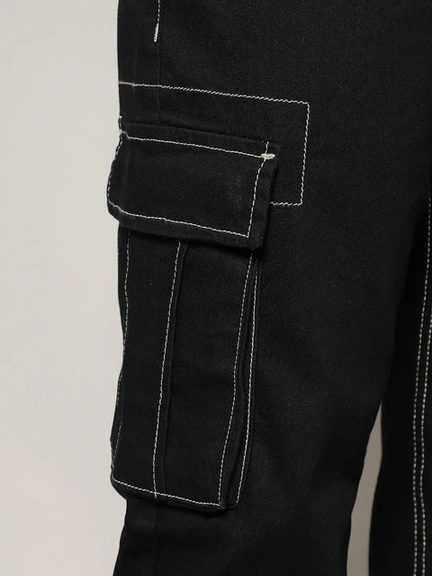 Just Be Contrast Stitched Cargo Denim Jeans
