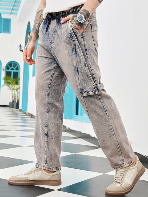 Take 2 Acid-Wash Panelled Denim Jeans