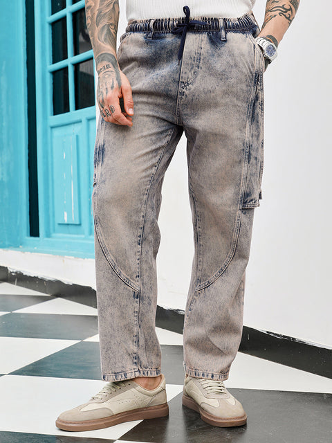 Take 2 Acid-Wash Panelled Denim Jeans