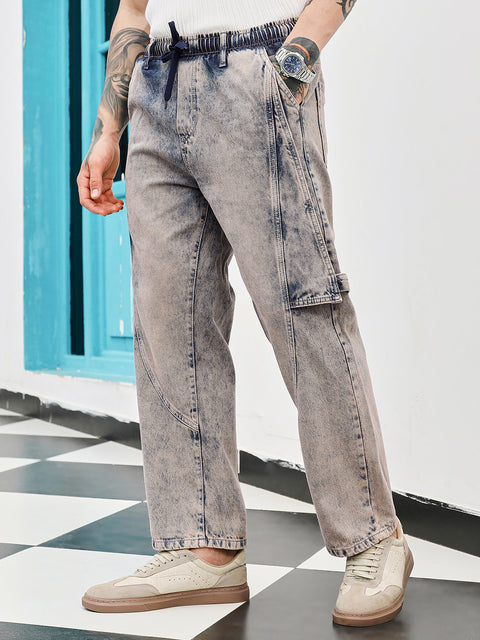Take 2 Acid-Wash Panelled Denim Jeans