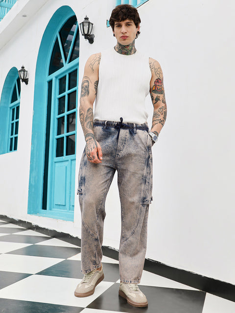 Take 2 Acid-Wash Panelled Denim Jeans