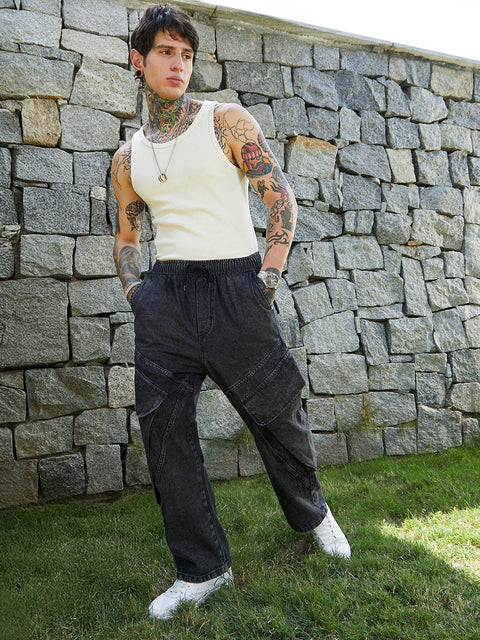 Chaos Dark-Wash Modular-Utility Denim Jeans