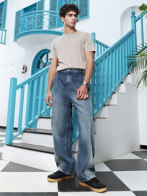 Take Two Men Jeans Light-Distressed Panelled Denim Jeans