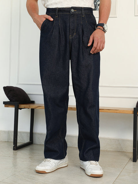 Take 2 Dark-Wash Pleated Denim Jeans