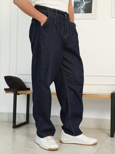 Take 2 Dark-Wash Pleated Denim Jeans
