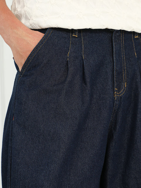 Take 2 Dark-Wash Pleated Denim Jeans