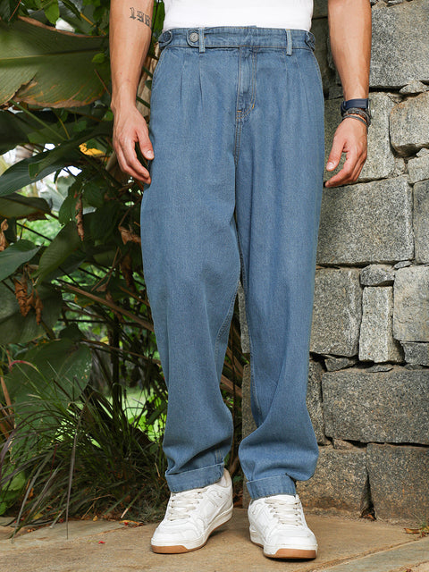 Take 2 Indigo Blue Mid-Wash Pleated Denim Jeans