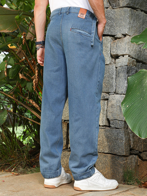 Take 2 Indigo Blue Mid-Wash Pleated Denim Jeans